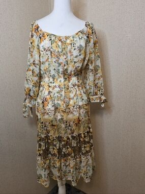 Fig & Flower (Anthropologie) Womens Boho-style Long Sleeved Sheer Midi Dress 